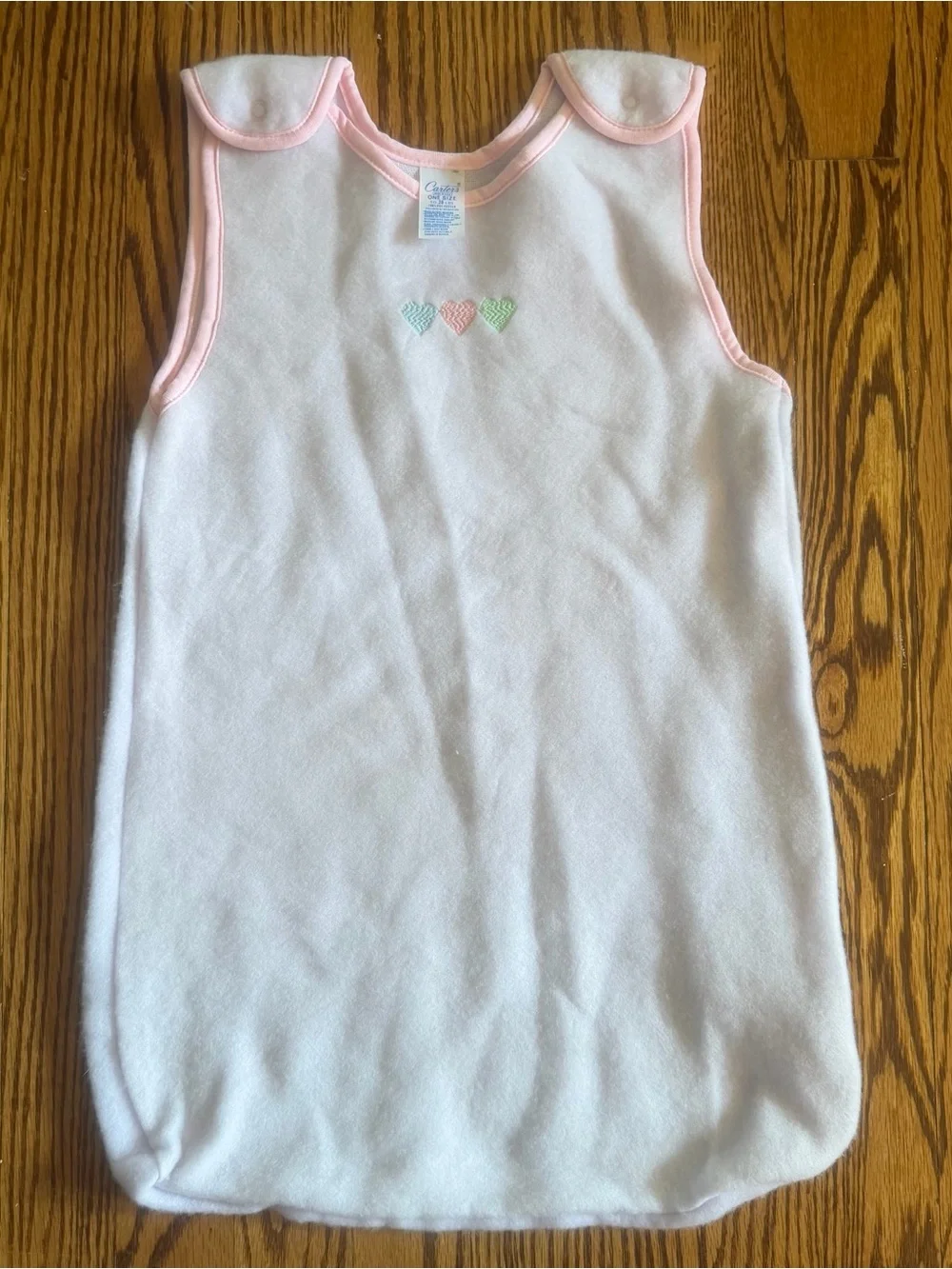 Vintage Carters Sleep Sack Pink Embroidered Hearts One Size up to 20 lbs